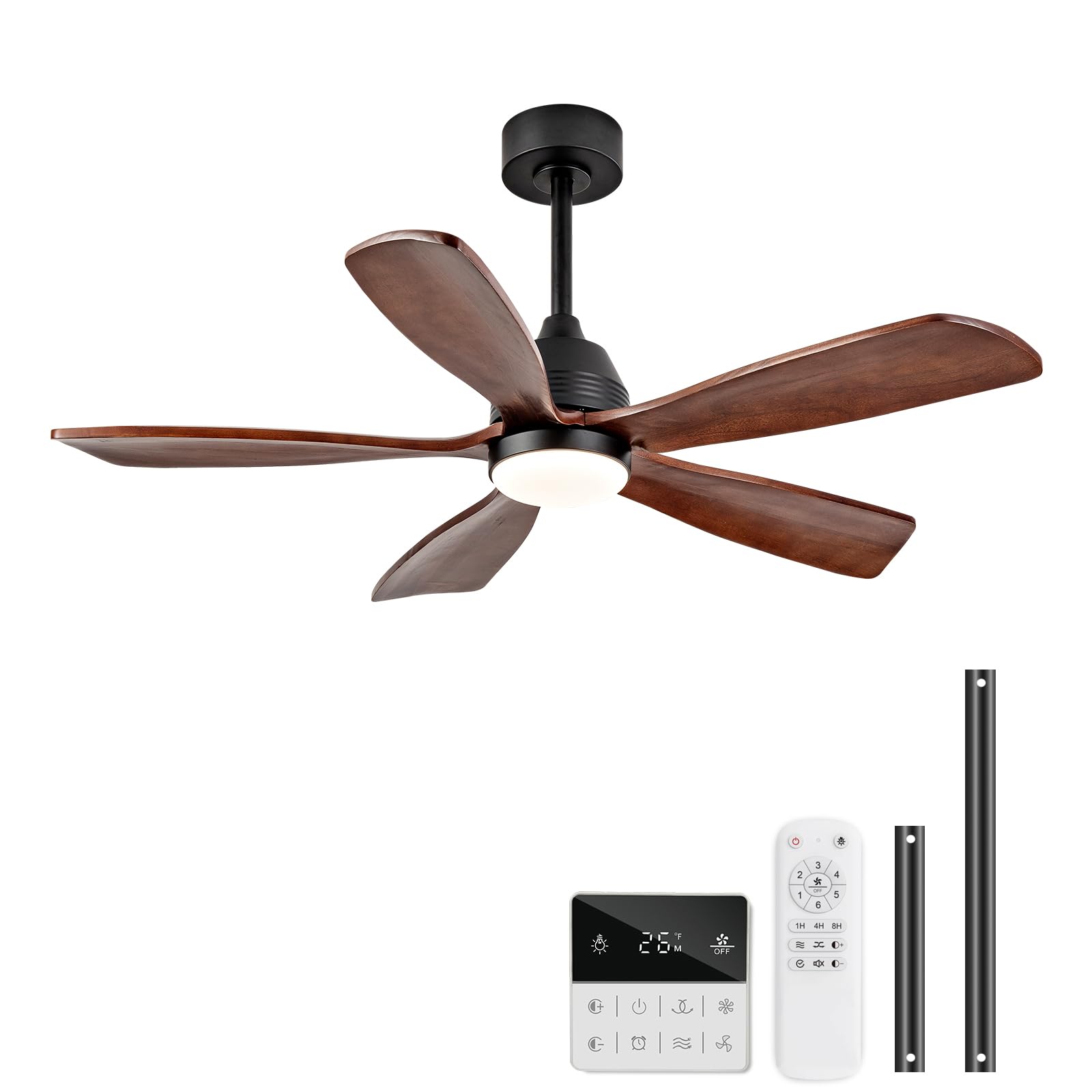 Photo 1 of 48 Inch Ceiling Fans with Lights and Remote, 5 Blades, Wood Ceiling Fan with Light, Dimmable, Wall Switch, Reversible DC Motor, Modern Indoor Outdoor Ceiling Fan for Patio Office Dining Room