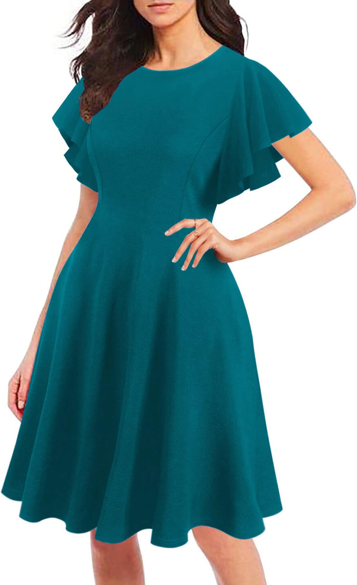 oxiuly Women's Flare Sleeve Scope Neck Church Vintage Dresses Casual Party Cocktail Dresses with Pockets OX376