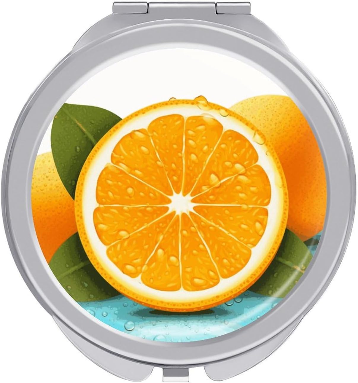 Lighted Travel Makeup Mirror Fresh Orange Fruit Compact Folding Mirror Small Travel Mirror Pocket Mirror 1X/2X Magnification Portable Travel Makeup Mirror for Daily