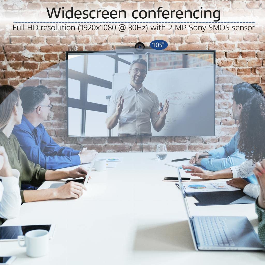 ACT Cámara de Conferencia Profesional con micrófono, Imagen Full HD 1080P Sony Sensor CMOS, Zoom, Equipos, Google Meet, Windows, Linux, macOS, función de Zoom de inclinación panorámica - AC7990