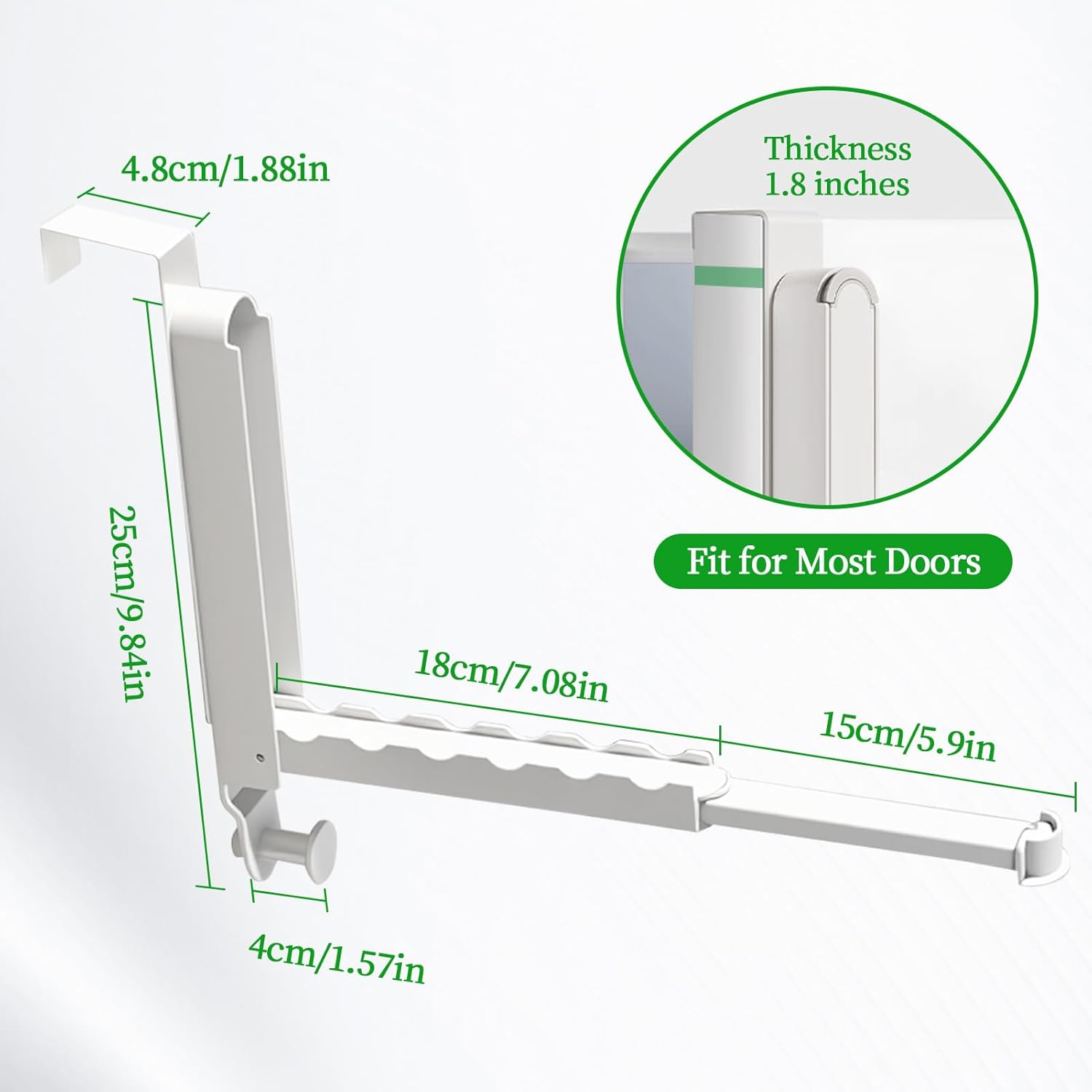 Over The Door Hanger, Cloth Drying Rack Foldable Portable Over The Door Hooks with Retractable Hanging Rod, Over The Door Organizer Coat Rack Hanging Storage for Bedroom Bathroom(2,Milky White)