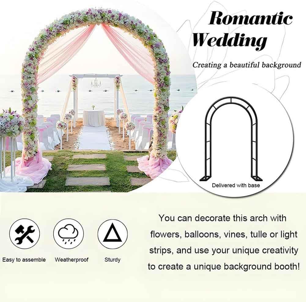 Szeroki metalowy łuk ogrodowy, krata, 120 cm, 140 cm, 240 cm, elegancka pergola na wesela, imprezy, dekoracja wewnątrz i na zewnątrz, czarna rama, 2,4 m x 2,2 m podparcie łuku
