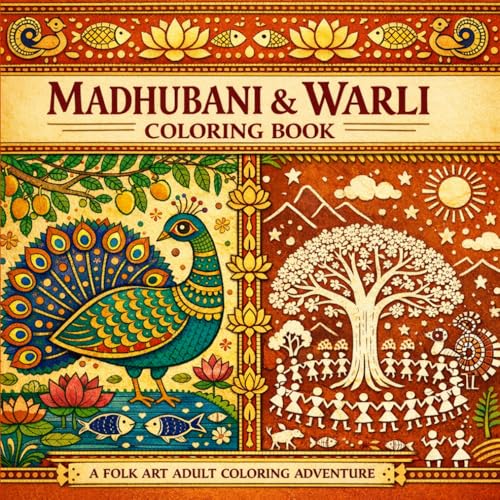 Madhubani & Warli Coloring Book: Bold and Easy Traditional Indian Folk Art Patterns | 40 Simple Mithila Painting & Tribal Designs for Adults, Seniors & Beginners | Bihar & Maharashtra Traditional Art