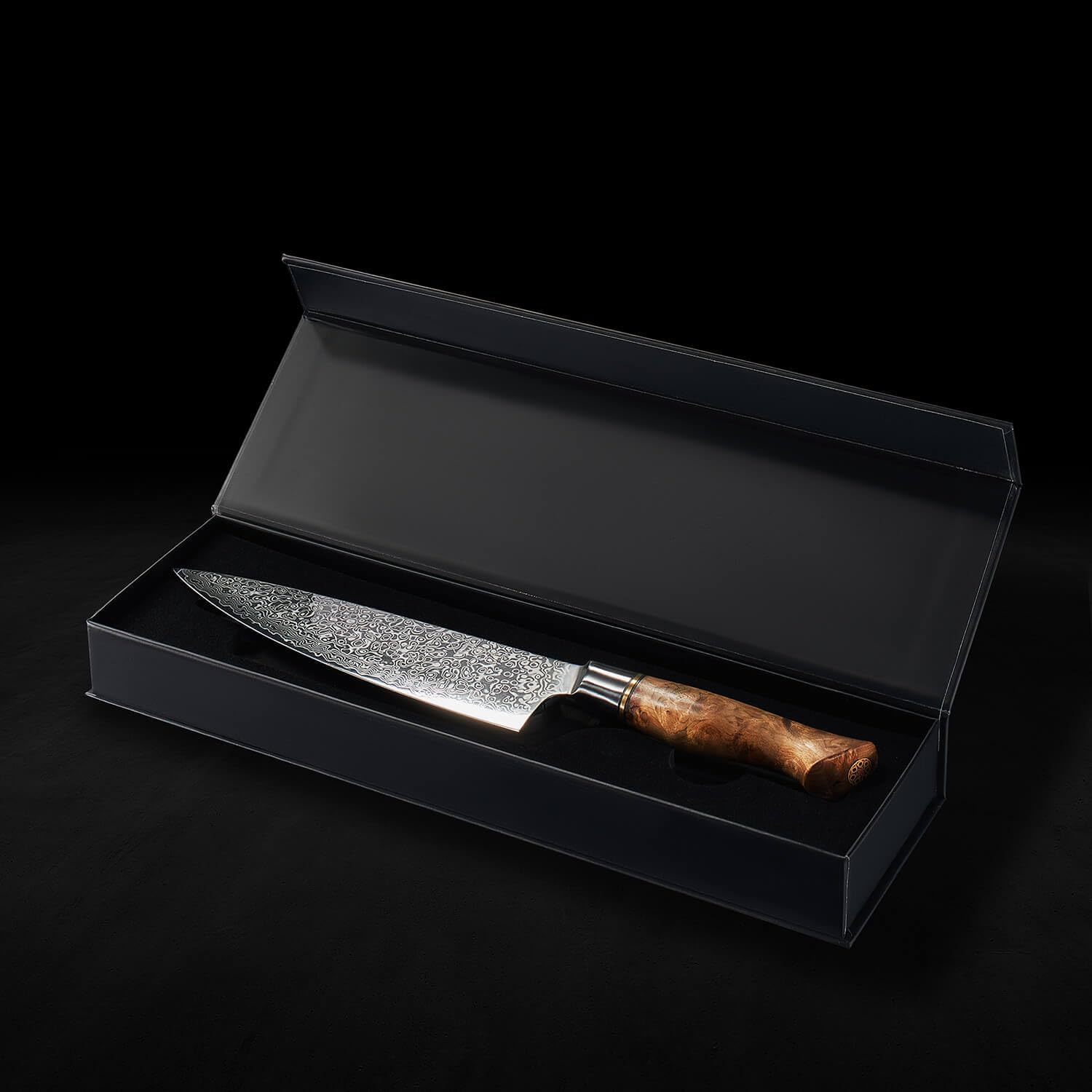 SENKEN 8" Damascus Steel Chef's Knife - Dynasty Collection - 67-Layer Japanese VG10 Steel with Sycamore Wood Handle, Razor Sharp Double Bevel 15° Edge