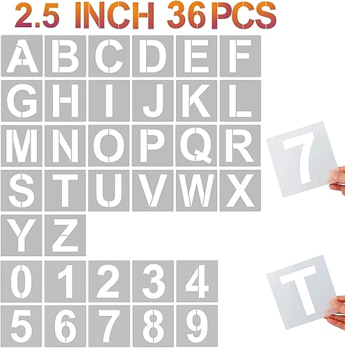YEAJON Plantillas y números de letras de 25 pulgadas 36 plantillas de arte del alfabeto plantillas de plástico reutilizables para madera pared tela