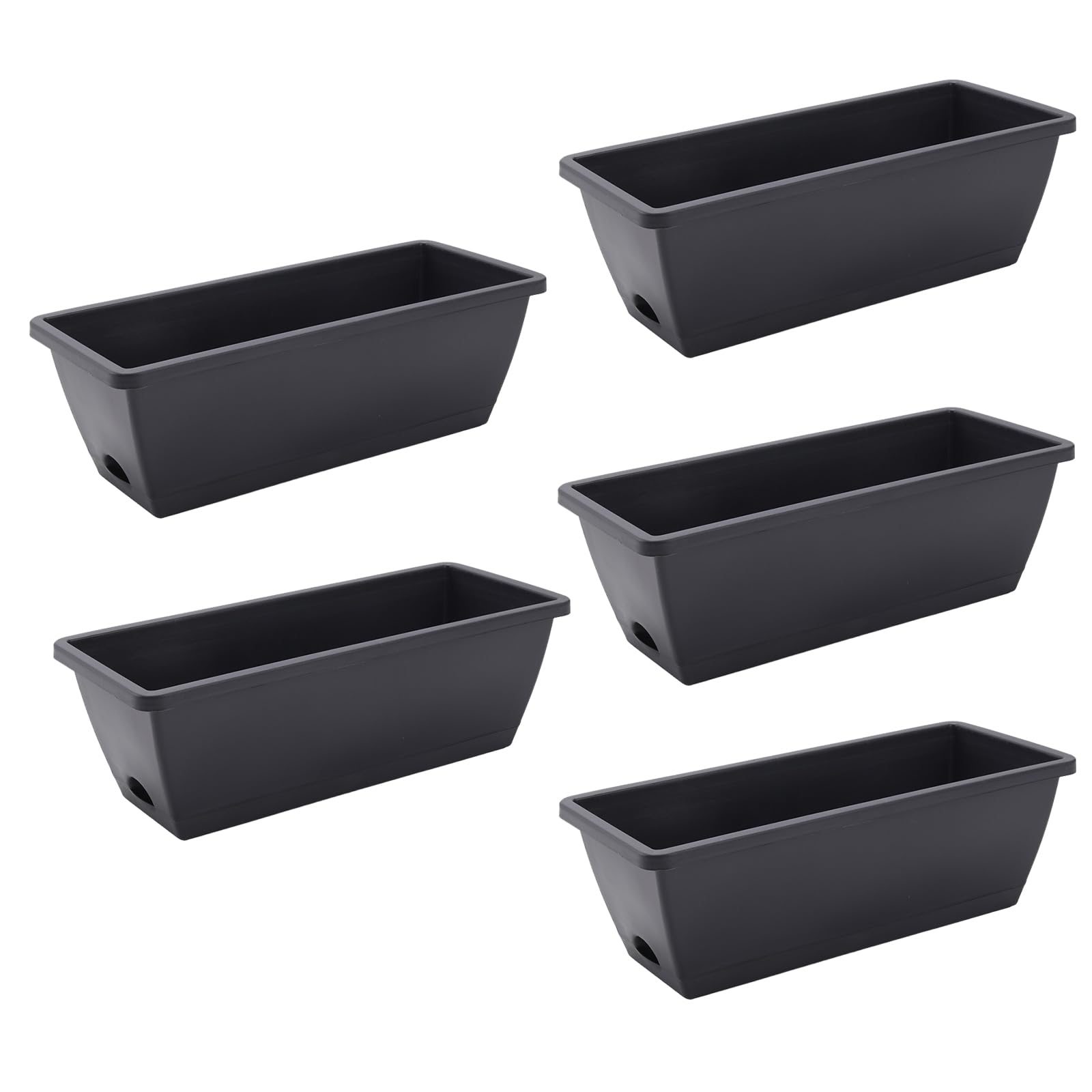 The Fellie 5 PCS Large Garden Planter Plastic Trough With Drainage Holes & Tray, Outdoor Rectangle Long Planter For Windowsill & Balcony, Vegetable Plant Pot For Succulent, Grey 49.5L*19W*15.7HCM