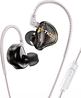 TKZK TK01 イヤホン 有線 カナル型 イヤモニ ハイエンド インイヤーモニター イアフォン HIFI音質 ノイズキャンセリング モニター10mmダイナミックドライバ 2pin 脱着式リケーブルデザイン ゲーミング ヘッドホン 耳掛け 3.5mmプラグ iPhone/Android適用 在宅勤務/配信/通勤/通学/スポ一ツ/音楽モニター用(ブラック・マイク付き)