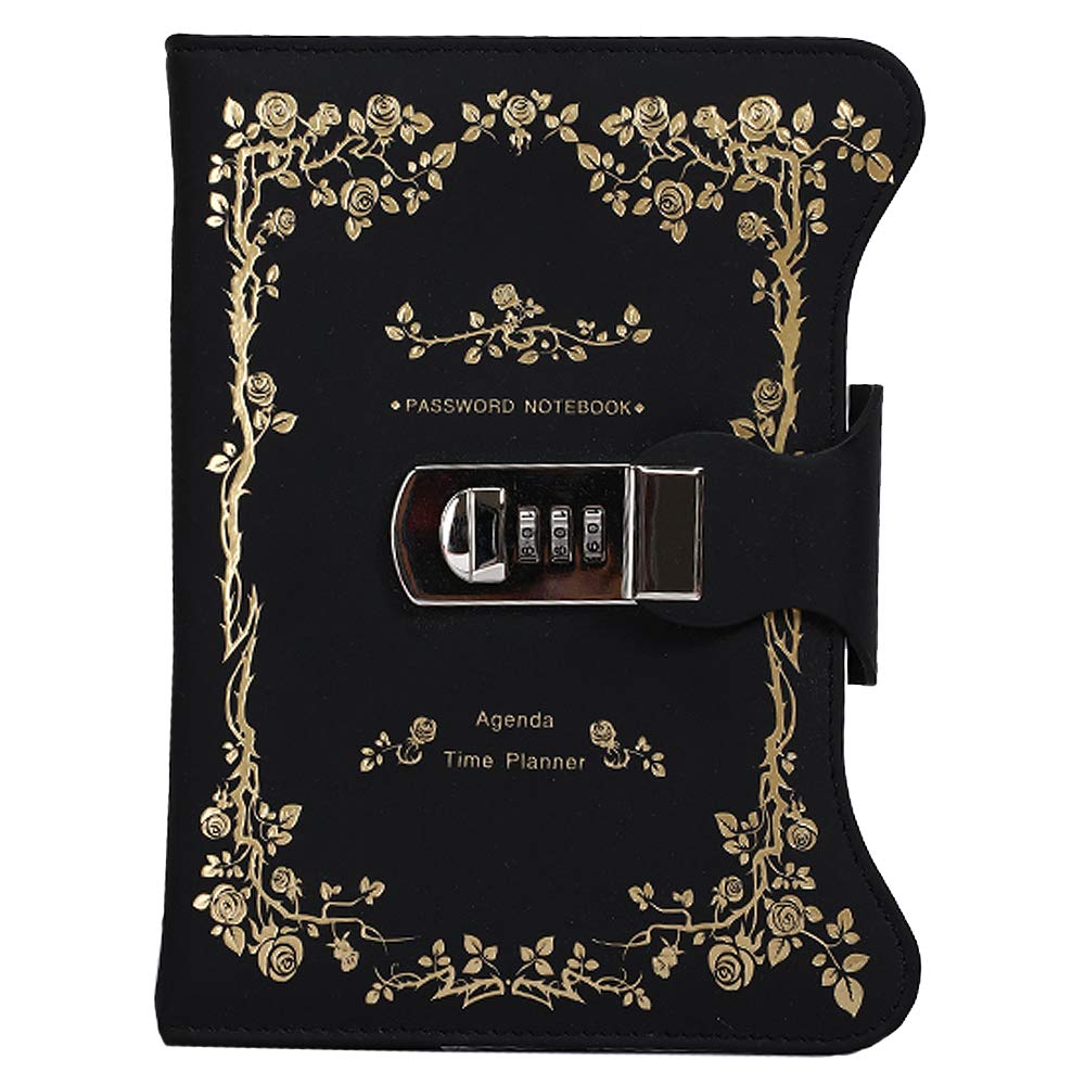 Sun Kea - Diario de contraseñas para estudiantes, tapa de piel sintética, cuaderno de escritura con patrón de rosas románticas, organizador de regalo, 180 hojas, 7.8 x 6.2 pulgadas