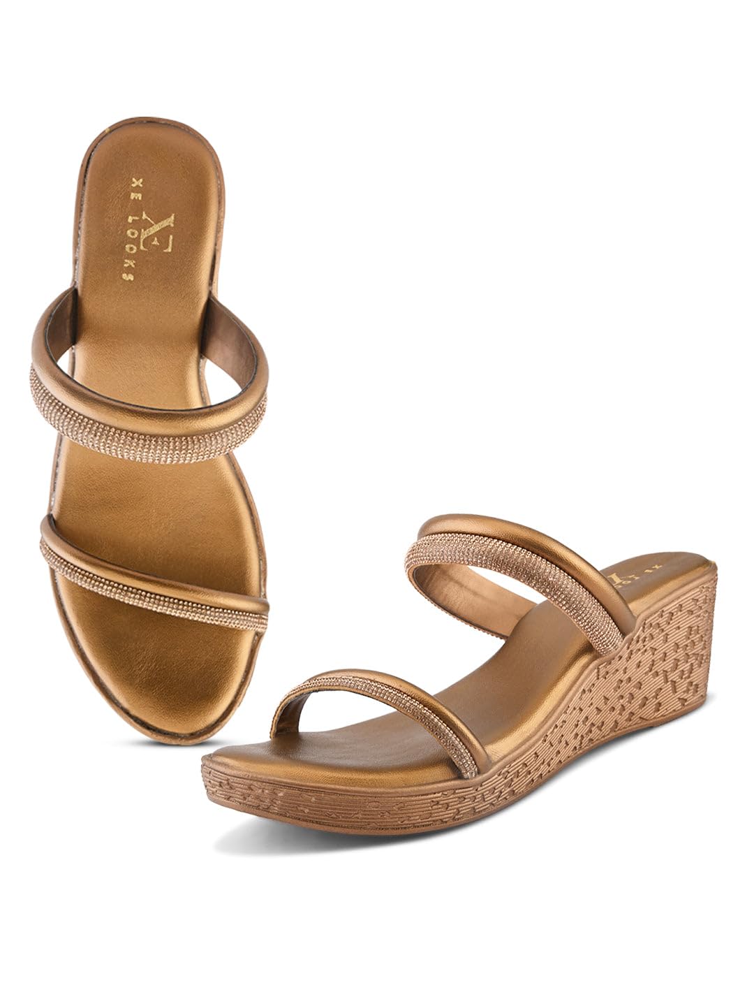 XE Looks Eleganti cinghie doppie luccicanti | Tacchi con zeppa per ragazze e donne