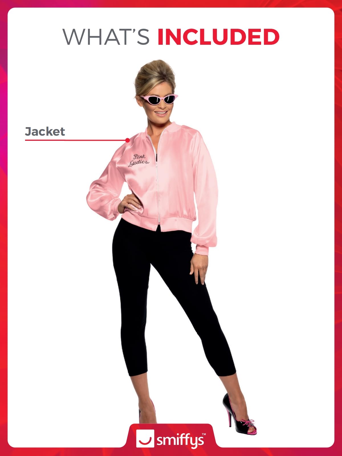 Smiffys Licenza ufficiale Cazadora de las Pink Ladies de Grease, Rosa, con logotipo bordado