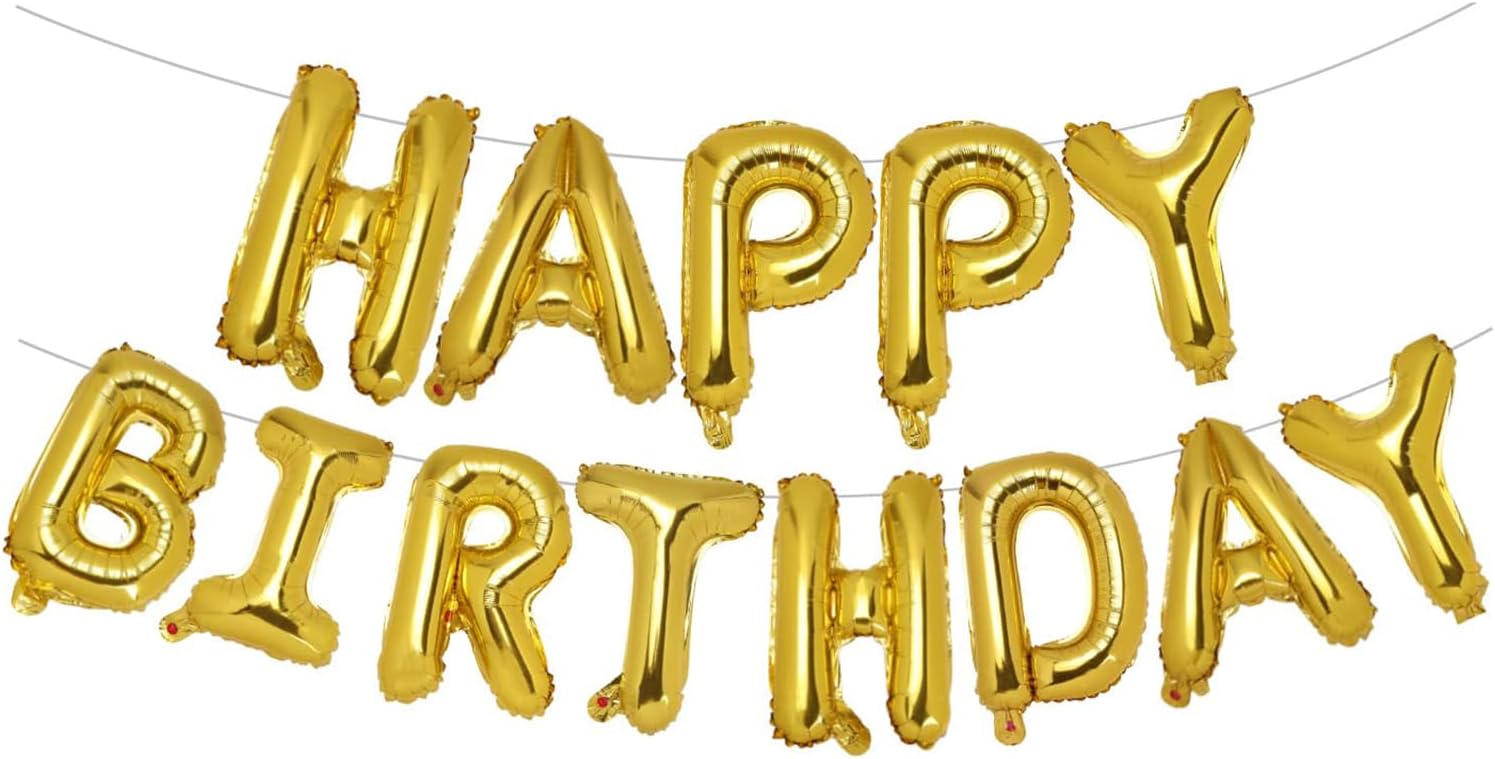 Paporich Gold Happy Birthday Banner,Mylar Foil Letters Birthday Sign Banner Balloon,Reusable Inflatable Party Decor and Event Decorations for Kids Boys Men Adults Ecofriendly Party Supplies(16 Inch)