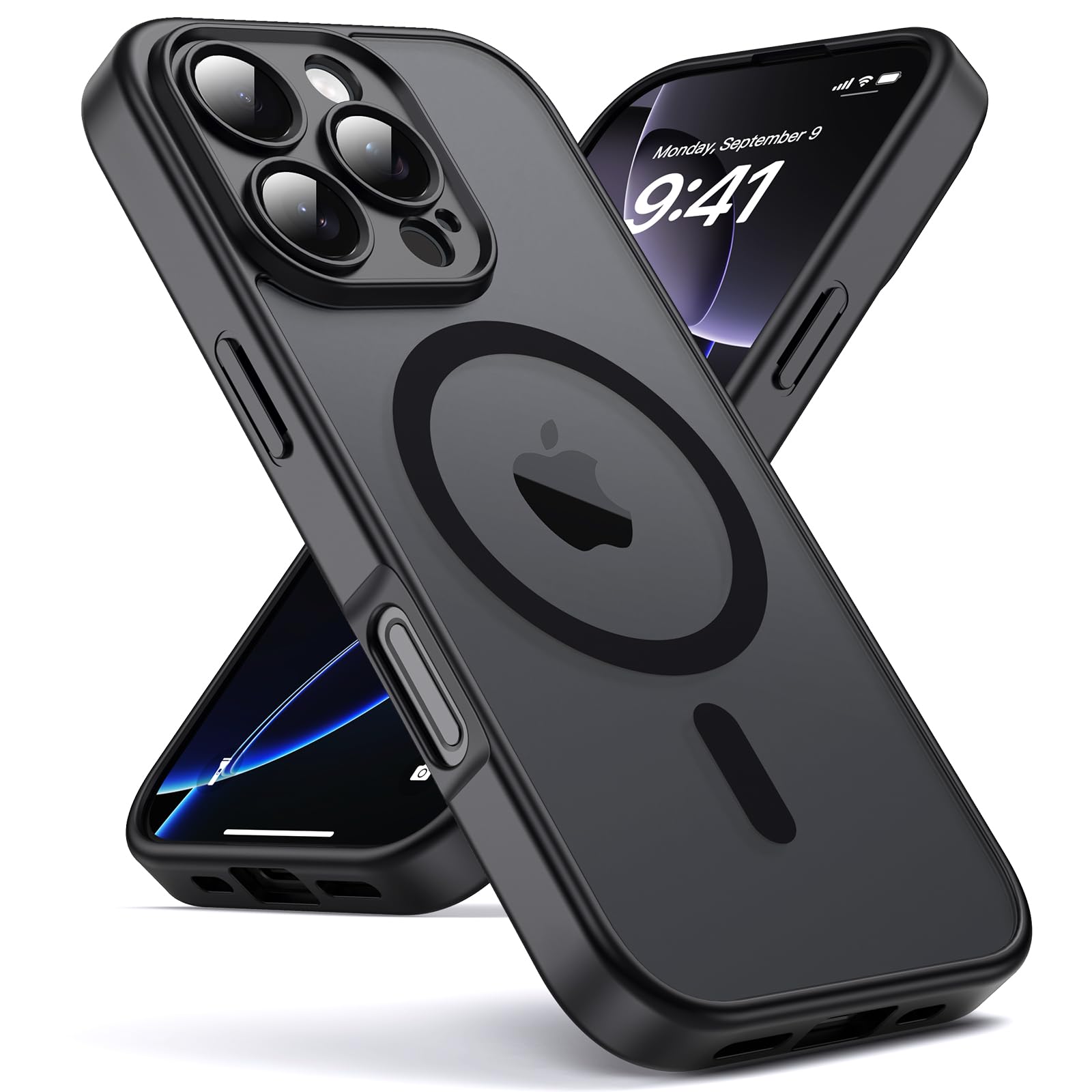 for iPhone 16 Pro case, MagSafe Compatible, Camera Protection, Magnetic Translucent Matte Film case, Military Grade (Black)