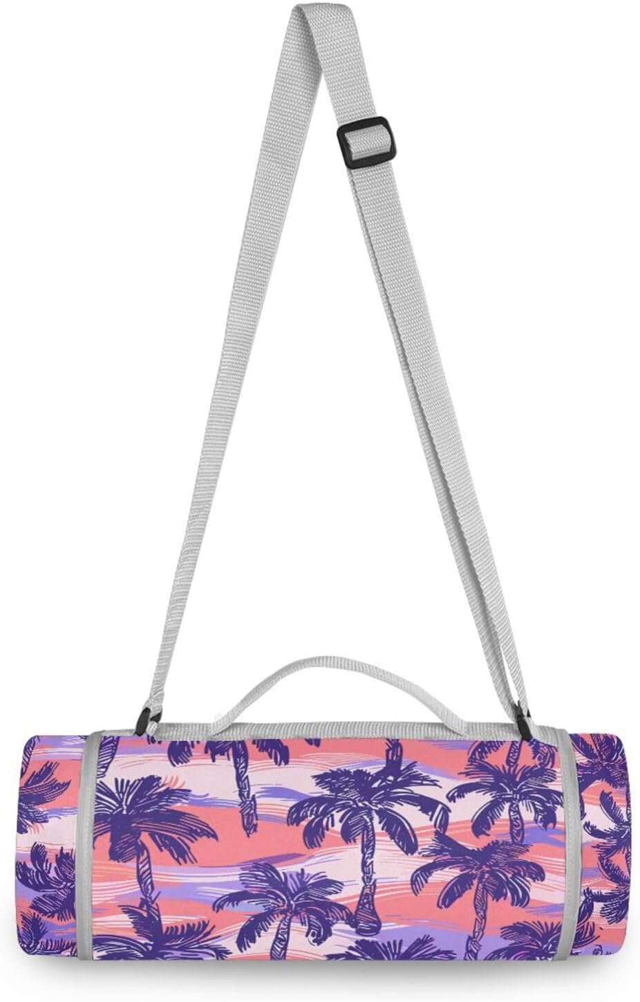 Round Outdoor Blanket for Grass - Fits 2 Adults, Summer Accessories Sand Free Beach Picnic for Beach Mat or Family Outdoor Camping Party 58 in (Purple Sunset Beach Palms)