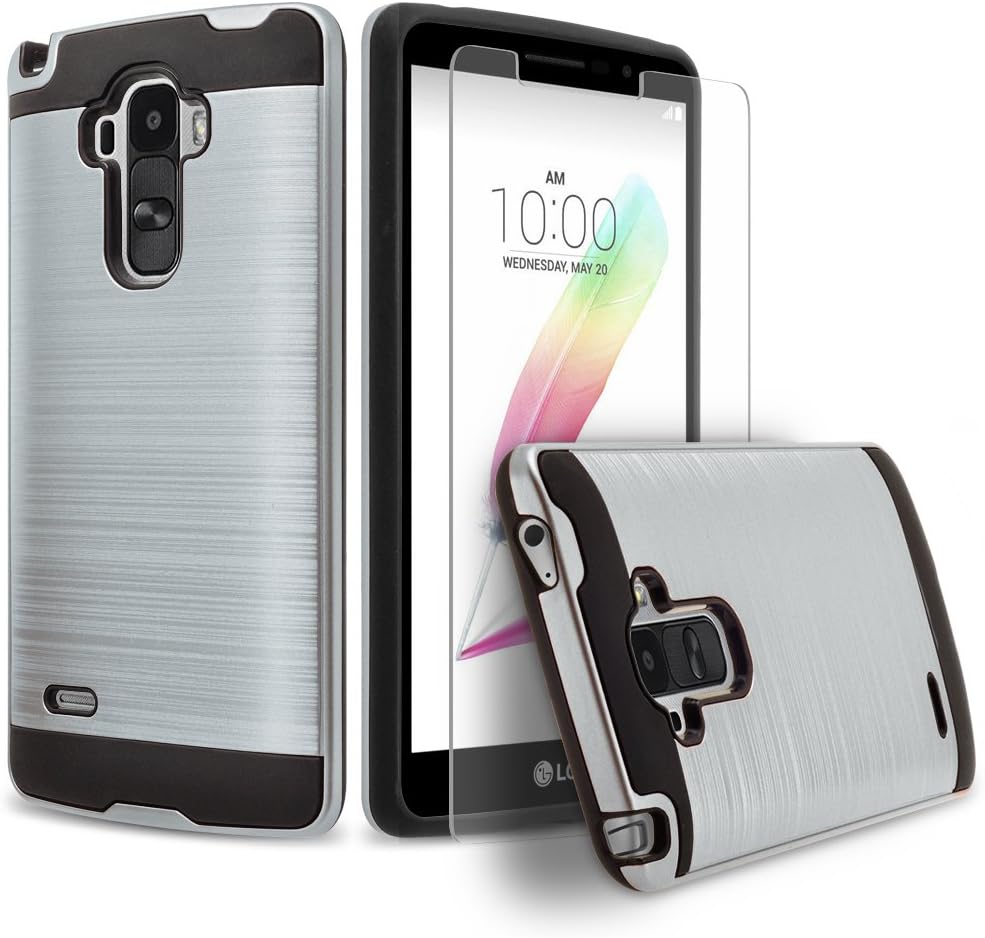 Circle LG G Stylo Case, 2-Piece Style Hybrid Shockproof Hard Case Cover (TM) Stylus Touch Screen Pen and Screen Protector - Silver