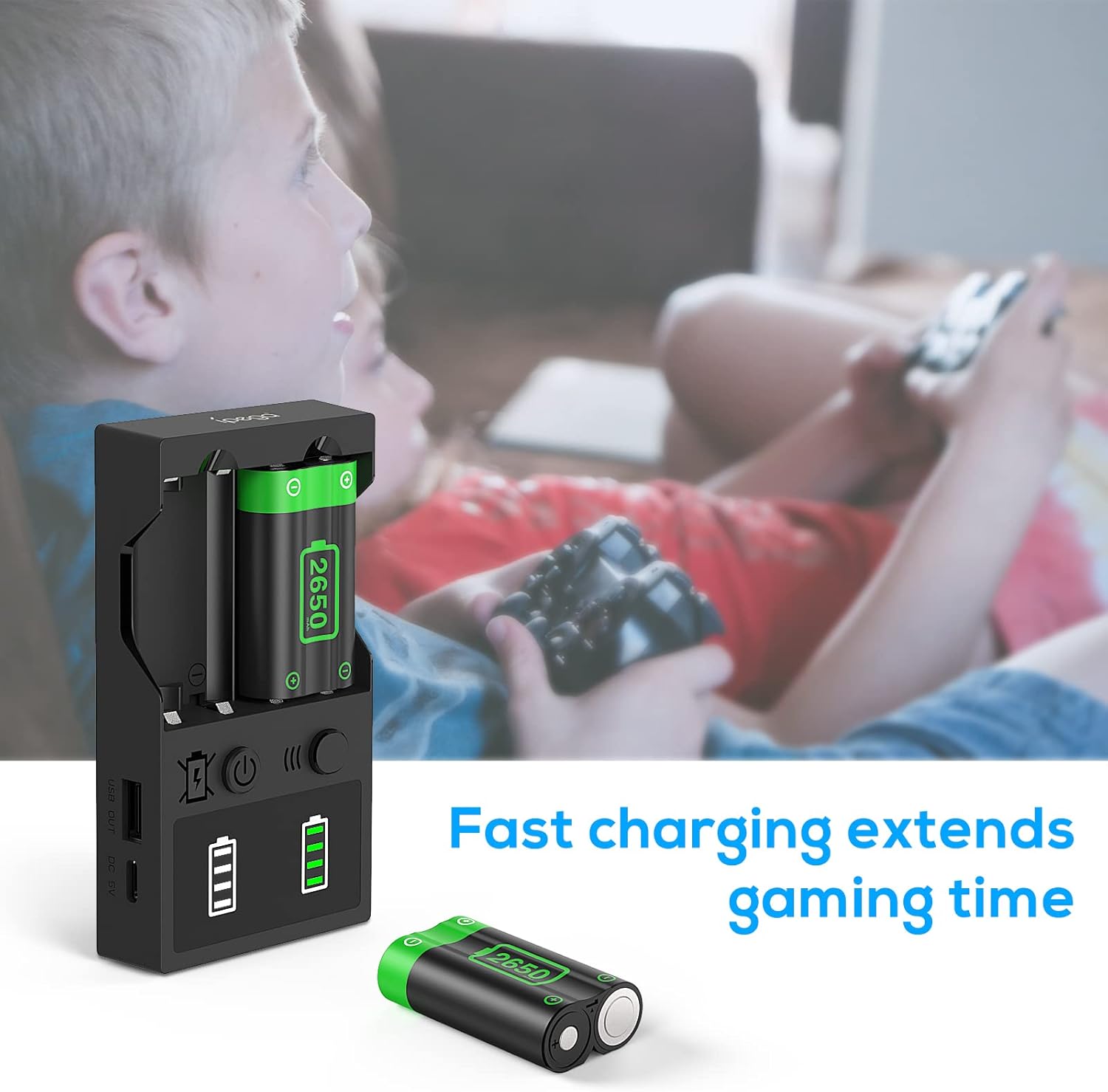 2 Pack 2650mAh Rechargeable Battery Pack with Charger for Xbox Series X|S,Xbox One/One S/X/Elite Controller, Fast Charging Battery Charger Kit Support Connecting to Xbox Series X|S Console (Black)