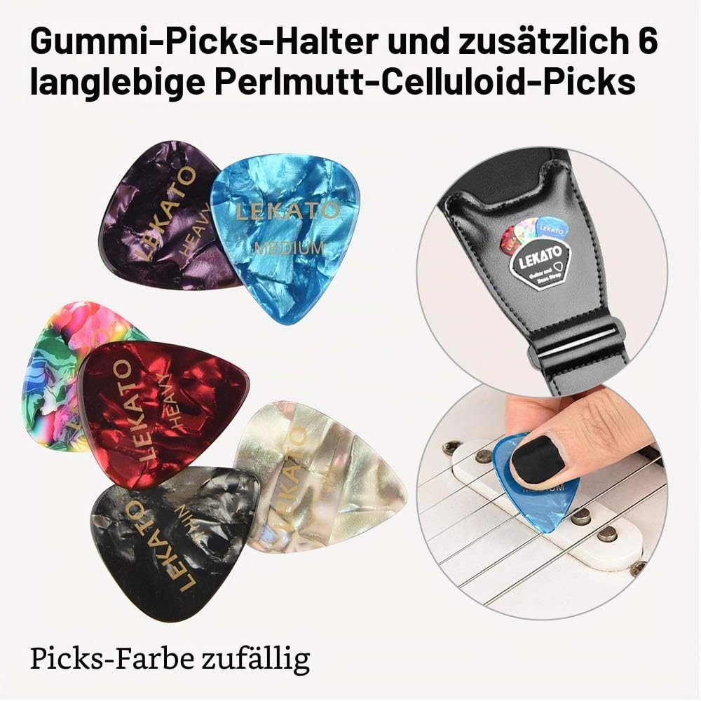 LEKATO 3D Filling Sponge Gitarrengurt für Bass und E-Gitarre, 8,9 cm breites Neopren-Pad, verstellbarer Schultergurt von 45 bis 55 Zoll mit Plektren und Sicherheitsgurtschlössern