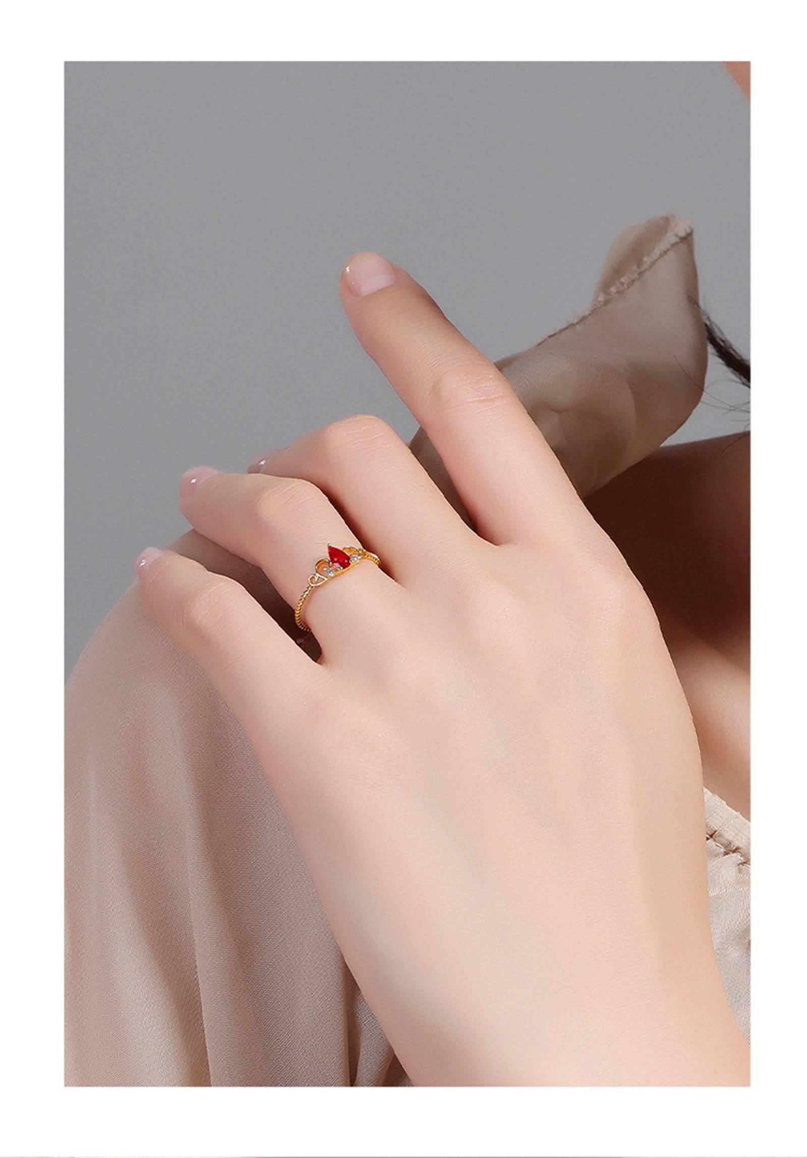 Anillo Mujer Alianza de Oro 9K / 14K / 18K, Corona y Gota de Agua con Rubí de 0,35 ct y Diamante, Anillos Oro Amarillo y Rojo Compromiso Mujer