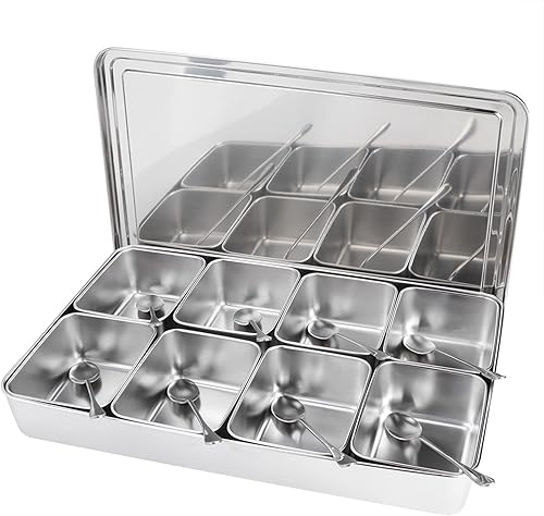 Fydun Caja de condimentos de aleación de aluminio de 8 rejillas, contenedor de almacenamiento de condimentos, tarro de condimentos, utensilios de