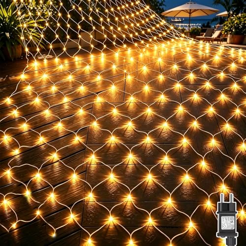Dekofun Lichternetz Außen 3x2m 200 LED Lichterkette Netz Außen mit Timer...
