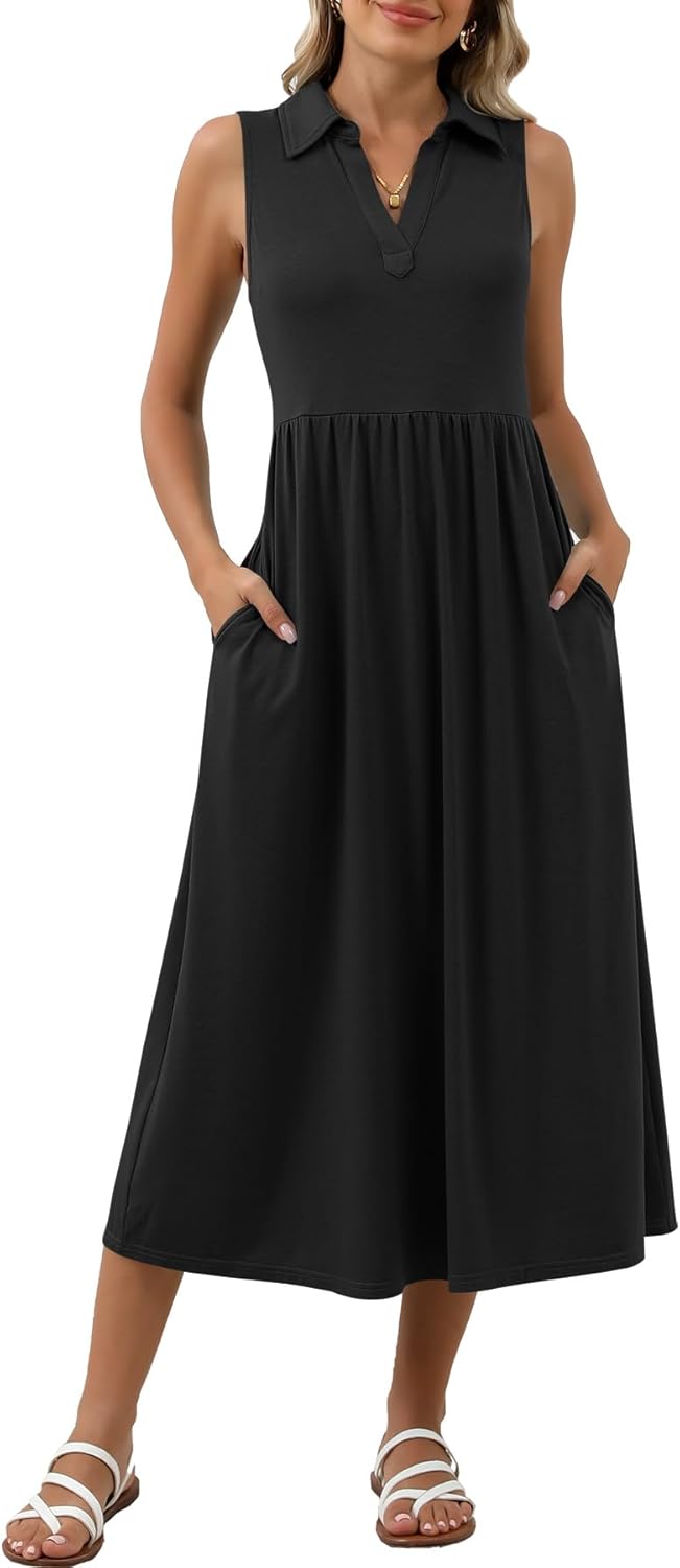 Women's Summer Casual Dresses Maxi Sleeveless Sundress V Neck A-Line Fashion Beach Vacation Long Dress - Image 2