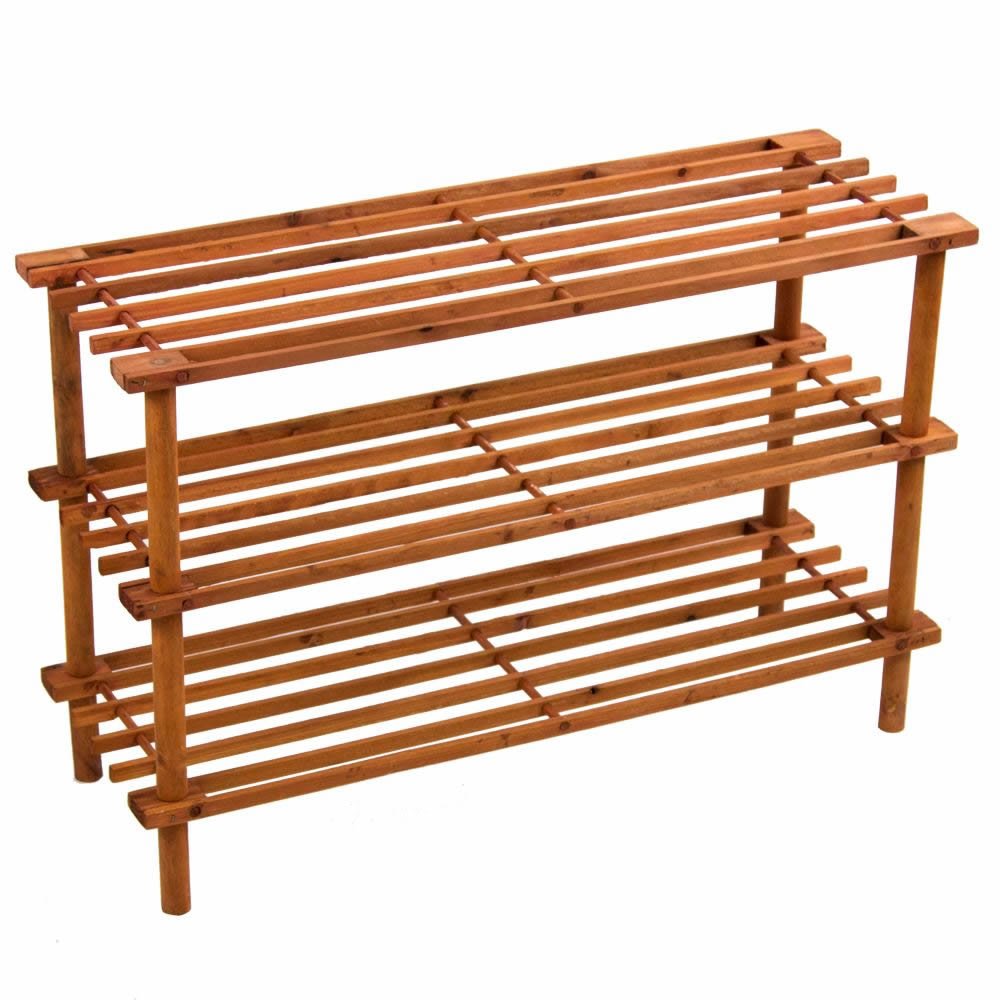 PRIMA HOUSEWARES Wooden Shoe Boot Trainer Rack Storage Shelf Organiser Stand Unit - Walnut - 3 Tier