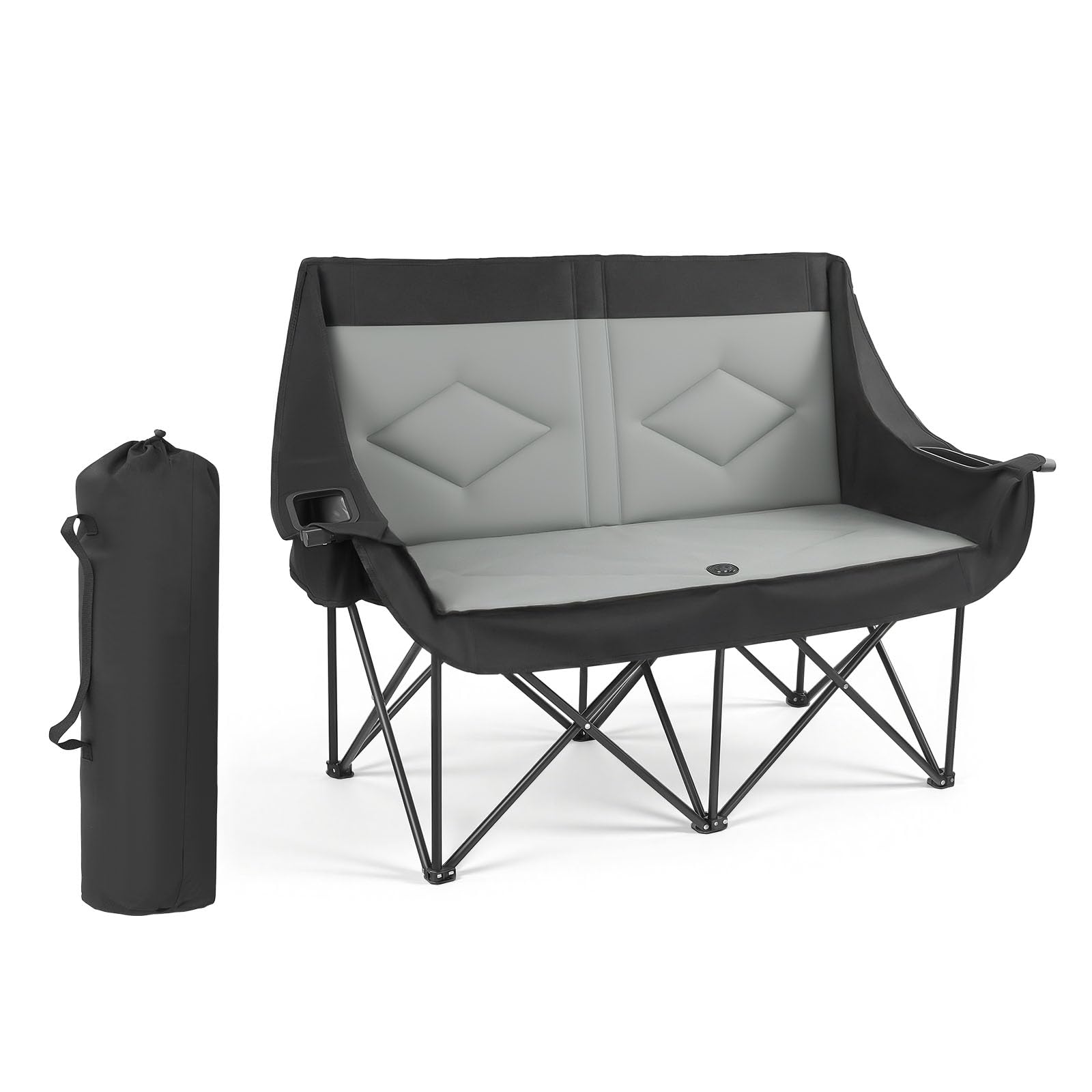 VEVOR Double Camping Chair, Oversized Two Person Camp Chair with 660 lbs Heavy Duty Support, with Dual Cup Holders, Wine Glass Holders, Magazine Straps, Carry Bags for Outdoor, Beach, 1 Pack