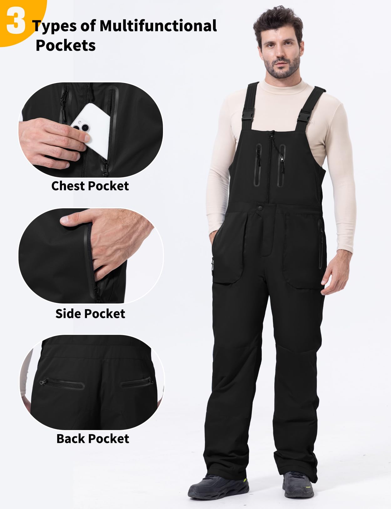 GEMYSE Herren Skihose Warm und Wasserdicht mit Verstellbaren Hosenträgern Winter-Snowboard-Latzhose