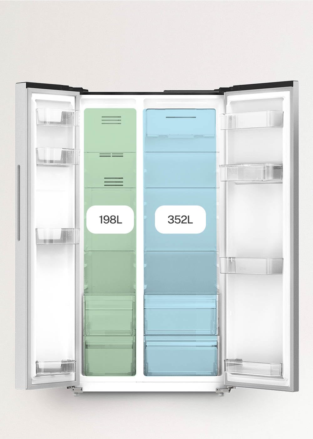 CREATE / FRIDGE STUDIO SIDE BY SIDE 550 / Fridge style Side by side 550L sand / 91 x 70.5 x 178 cm/No frost. holiday mode. antibacterial treatment. touch electronic. 158W - 4