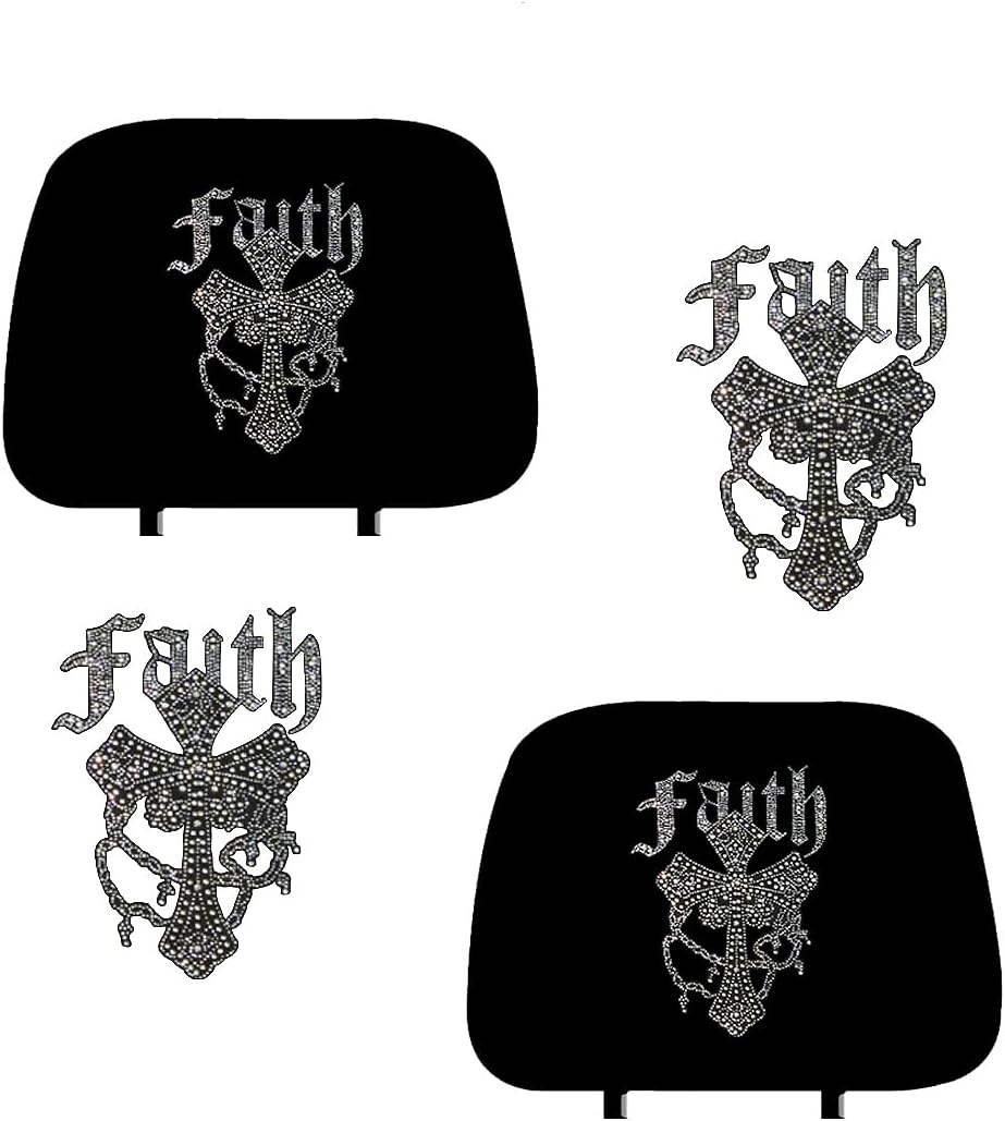ALLBrand Universal Fit Car Truck Crystal Bling Rhinestone Studded Black Seat Headrest Covers - Pack of 2 (Princess-Black)