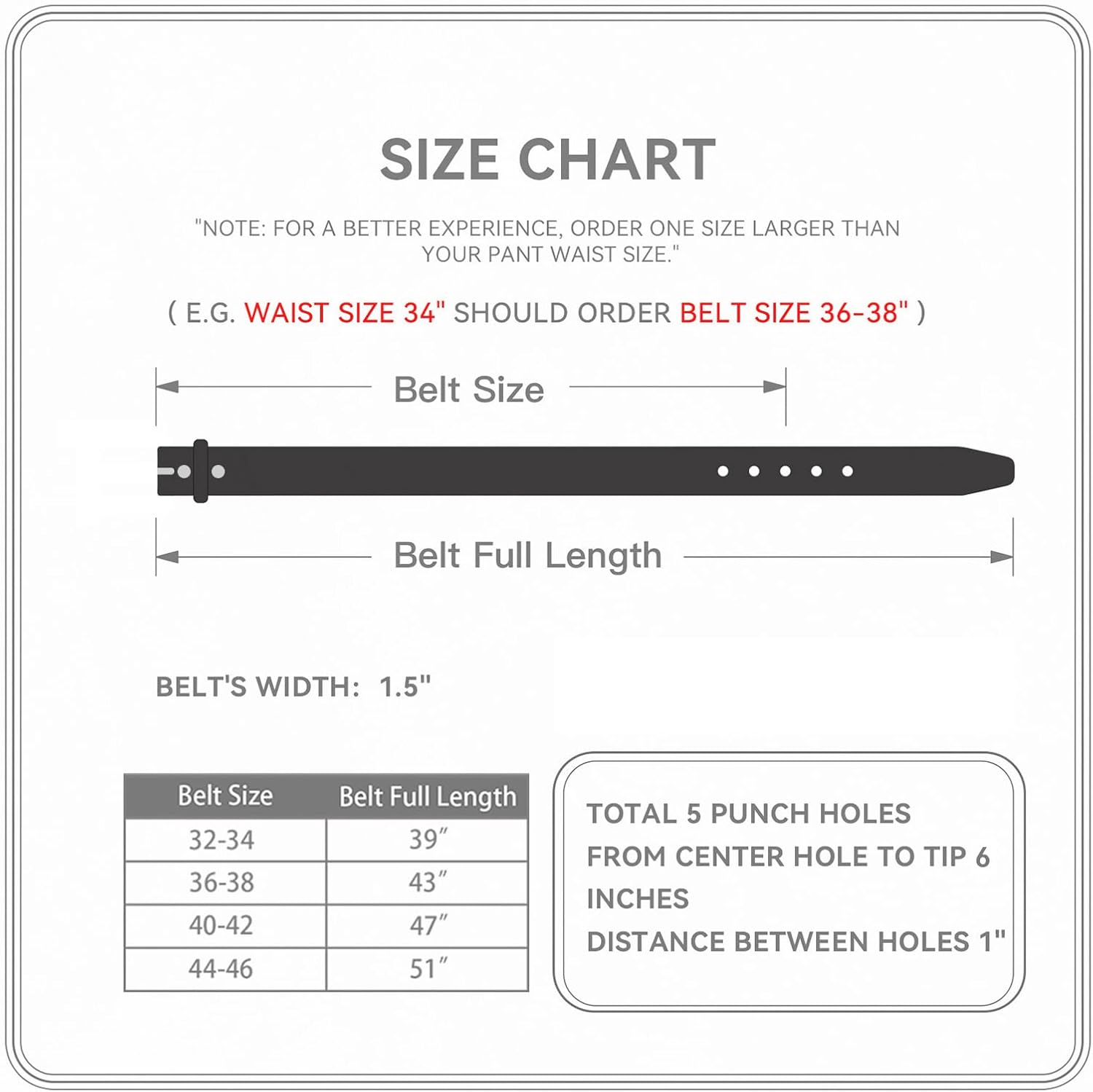 Men's Full Grain Leather Belt with Snap-On Strap 1 1/2" Wide without Buckle - Image 6