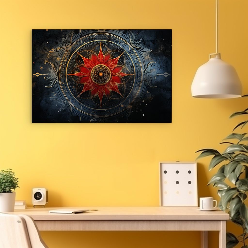 Canvas for Living room. Radiance Redefined: A Vision of the Red Sun and Golden Rays in Digital Artistry, 27 x 18 inch Canvas Wall Art - Contemporary Masterpieces - Modern Home Decor