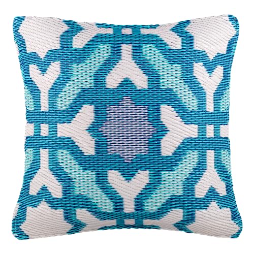 Fab Habitat Outdoor Premium Recycled Plastic Pillow - Waterproof, Fade Resistant - Spanish Tile Farmhouse - Patio, Porch, Deck, Balcony - Seville - Multicolor Blue - 20" x 20"