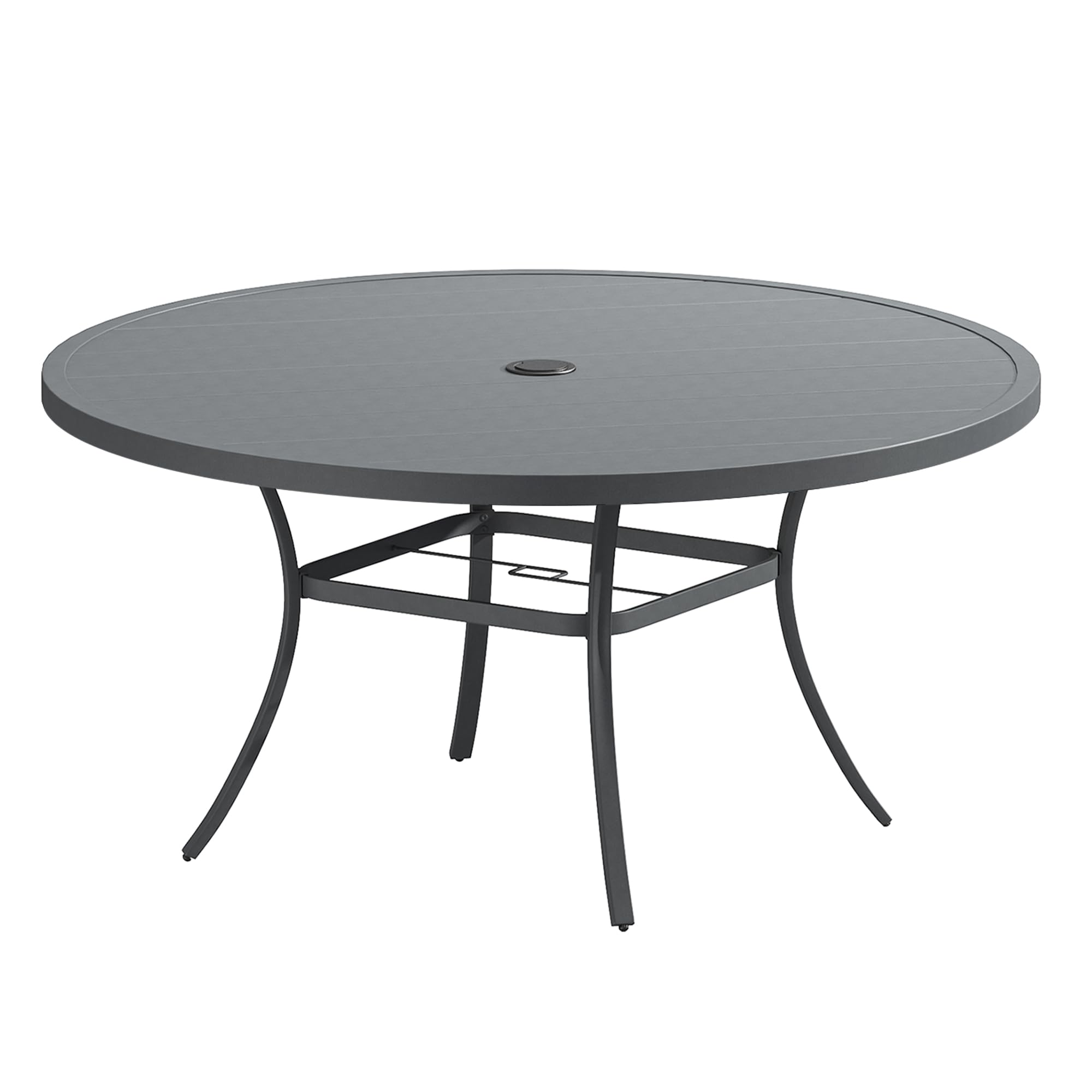 VICLLAX 63" Round Patio Table, Outdoor Dining Table for 8-10 with Umbrella Hole for Garden Lawn Deck Backyard, Dark Grey