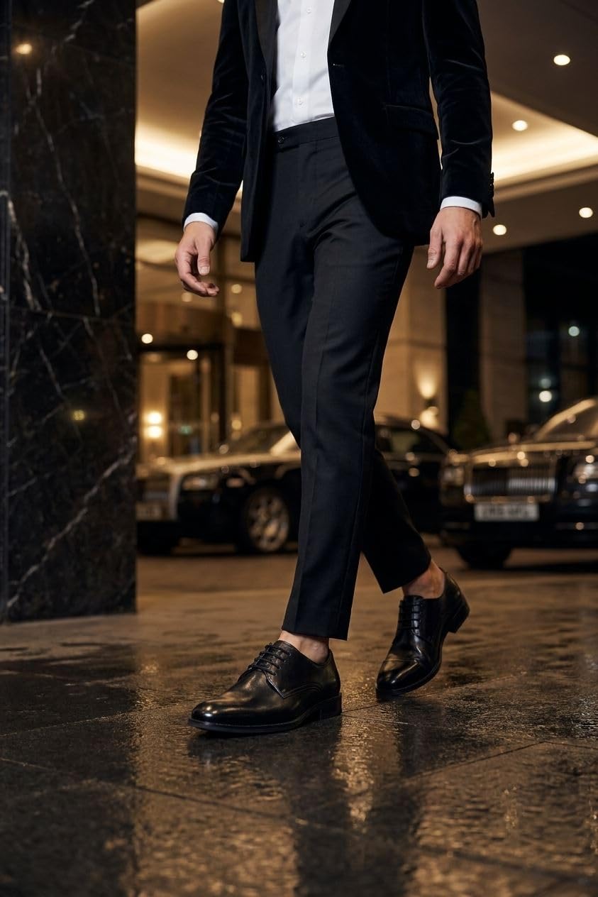 Scarpe Derby stringate classiche da uomo in pelle nera brunita