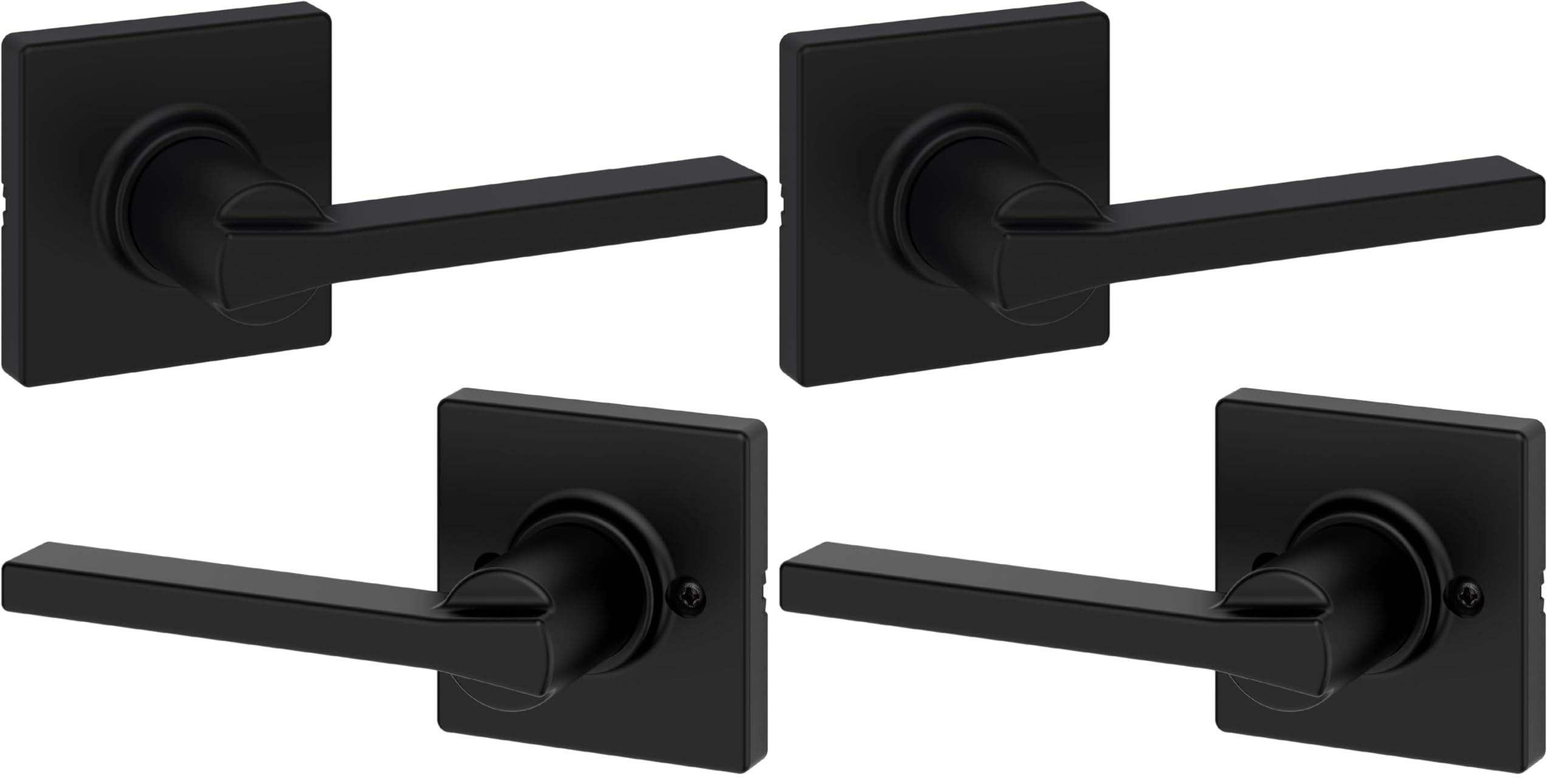 Kwikset Casey Interior Passage Door Handle, Lever for Closet and Hallway Doors, Reversible Non-Locking Handle Lever, Matte Black, with Microban Protection (Pack of 2)