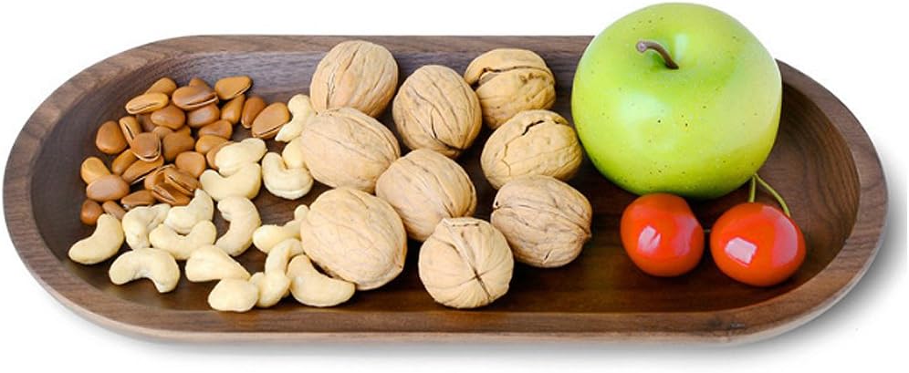 Solid Wooden Serving Tray,Decorative Trays,Serving Platters for Food Tea Coffee Wine Premium Quality, Eco-friendly, Oval-Shaped - Black Walnut (Large)
