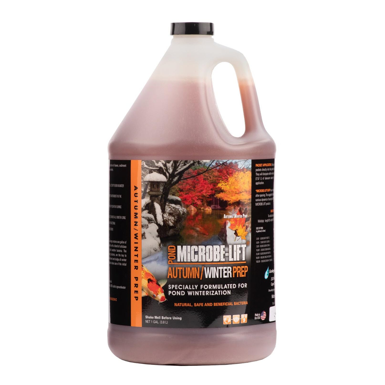 MICROBE-LIFT Autumn and Winter Prep Seasonal Conditioner for Ponds and Outdoor Water Gardens, Safe for Live Koi Fish, Plants, and Décor, 1 Gallon Liquid and 8 2-Ounce Packets