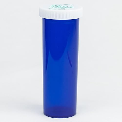 Five Star Supplies - Botellas de plástico para píldoras, tapas 100% resistentes a los niños, frasco de recetas para pastillas, Push N Turn - Azul -