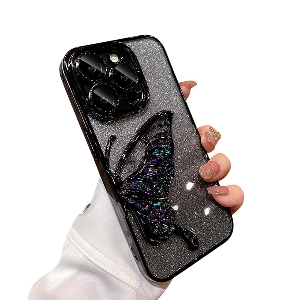 Zkacase Designed for iPhone Case,Luxury Electroplated Liquid Floating Gradient Glitter Quicksand Butterfly Clear Shockproof Protective Cover Phone