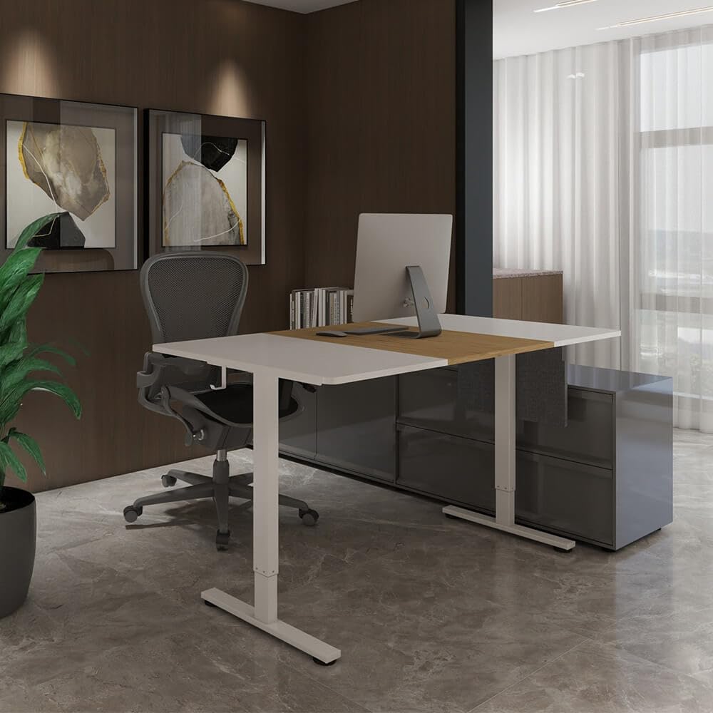 Home Deluxe Elmo - Scrivania regolabile in altezza, design ergonomico, colore bianco, 160 x 60 cm, per casa e ufficio