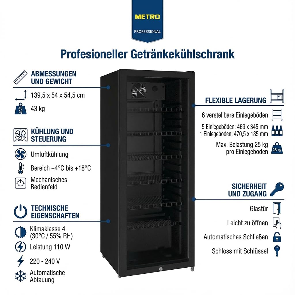 METRO Professional Getränkekühlschrank GSC4240B 237 L 110 W LED-Innenbeleuchtung schwarz