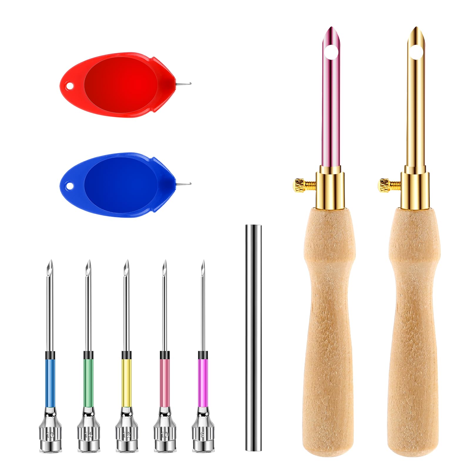 10 Pack Punch Needle Kit Adjustable Punch Needle Tool Punch Stitching Kit Punch Needle with Wooden Handles Stitch Embroidery Needle Set Punch Needle Kits for Adults Beginner