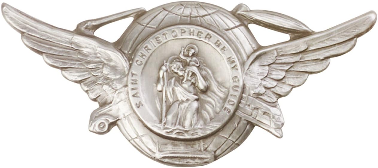 F. A. Dumont St. Christopher 1 1/4 x 3-inch car Sun Visor Clip in Antique Silver