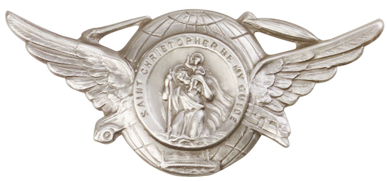 F. A. Dumont St. Christopher 1 1/4 x 3-inch car Sun Visor Clip in Antique Silver