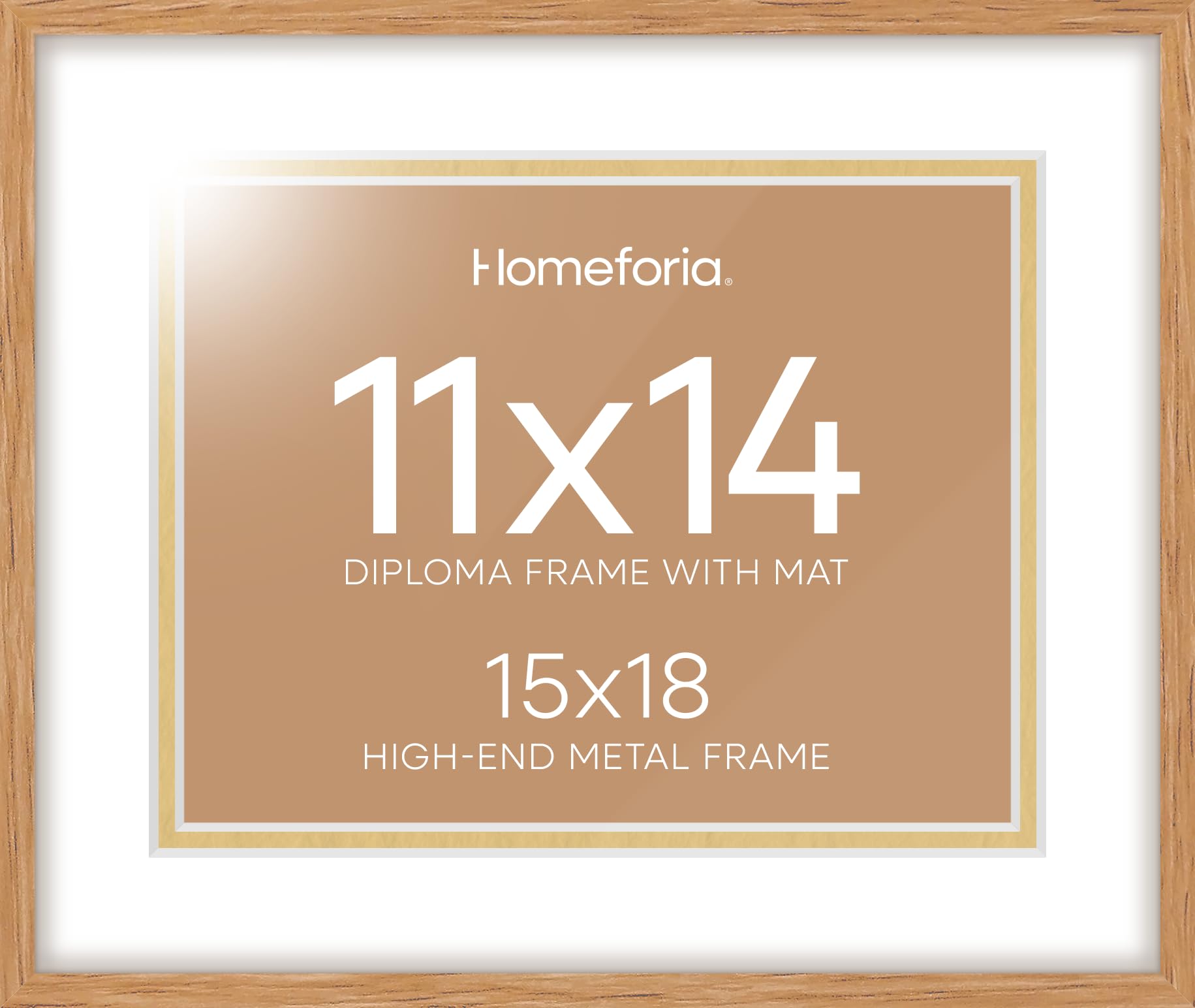 Homeforia 15x18 Diploma Wood Frame, High End Natural Oak 15 x 18 Certificate Frames with Mat for 11x14, 18x15 Document Matted Frame, Graduation Degree Wooden Frames, Tempered Glass, Wall Kit, Set of 2