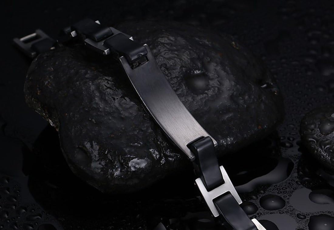 DIB Free Engraving Stainless Steel ID Bangle Genuine Leather Bracelet for men, Wrist Link Chain 8.8"