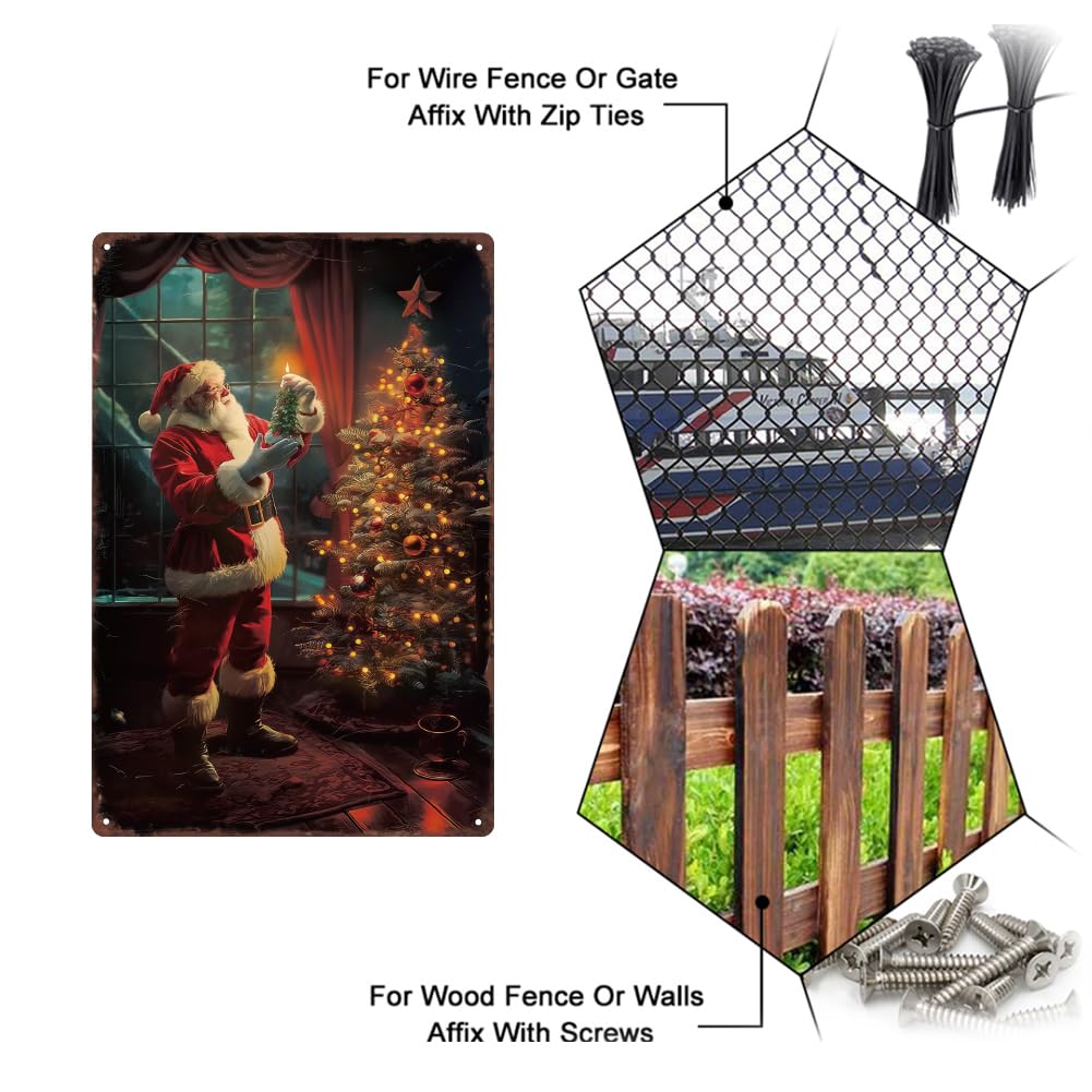SUPERDANT Santa Claus Metal Tin Signs Christmas Tree Metal Sign Santa Claus in the House Tin Sign Plaque Retro Metal Poster for Christmas Party Home Living Room Bars Cafes Pubs Decorations - Image 4