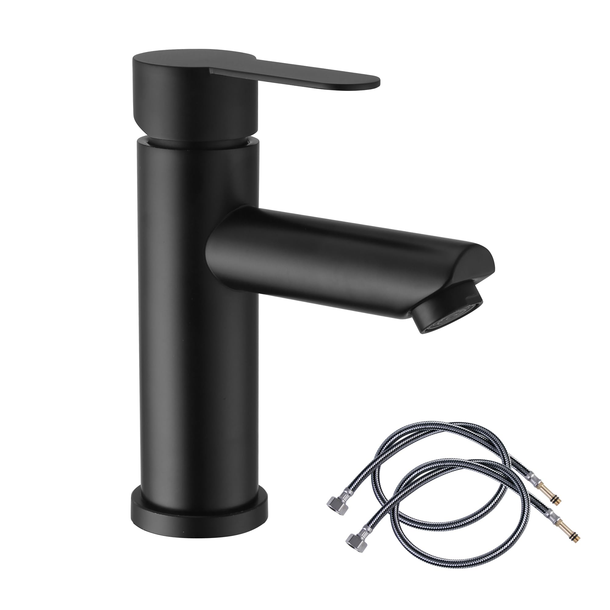 Chrome Bathroom Basin Tap Washroom Hot and Cold Mixer Tap 1 Hole Single Lever Bathroom Sink Faucet with 80CM UK Standard Hoses
