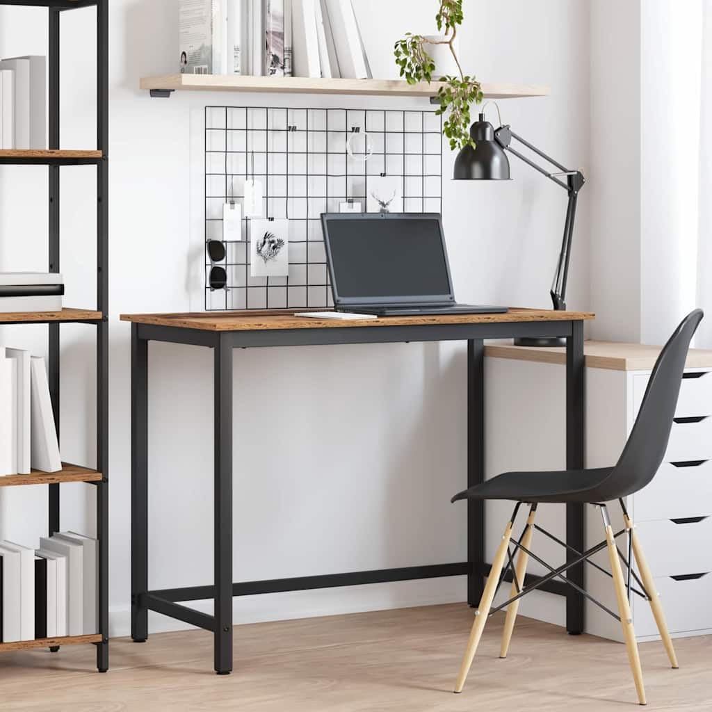 Stół ze starego drewna, 80 x 50 x 76,5 cm, wykonany z drewna i stali, z regulacją wysokości, do biura, domowego biura, gier, ze stabilnym stelażem stalowym, ergonomiczny i wszechstronny