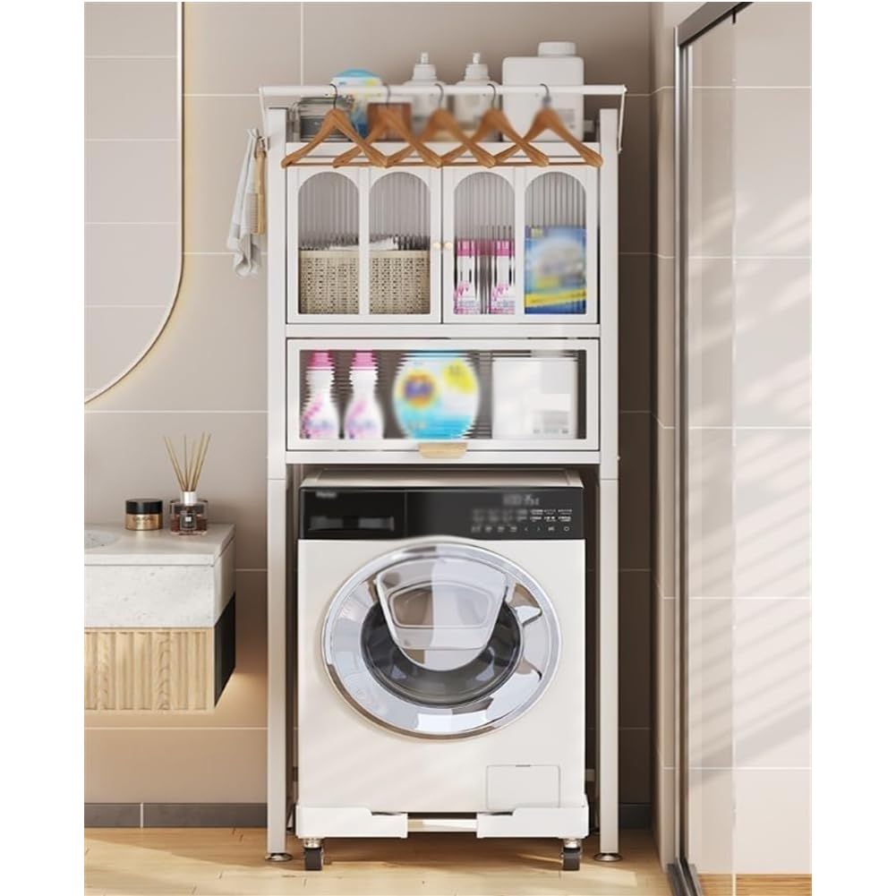 WC-Schrank mit Türen, freistehendes Badezimmerregal, Waschmaschine, platzsparend, für Badezimmer, Waschküche und Balkon, Weiß, 70 x 25 x 172 cm